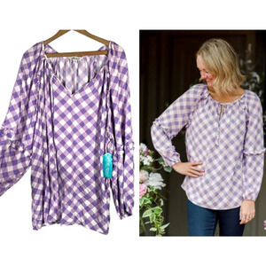 Pioneer Woman Tunic Top Size 3X Purple White Plaid Check Country Cottagecore NEW